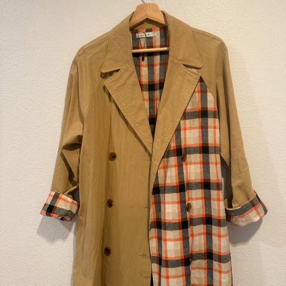 Boutique style 2 tone patchwork plaid Christy Dawn style trench coat - Picture 6 of 8